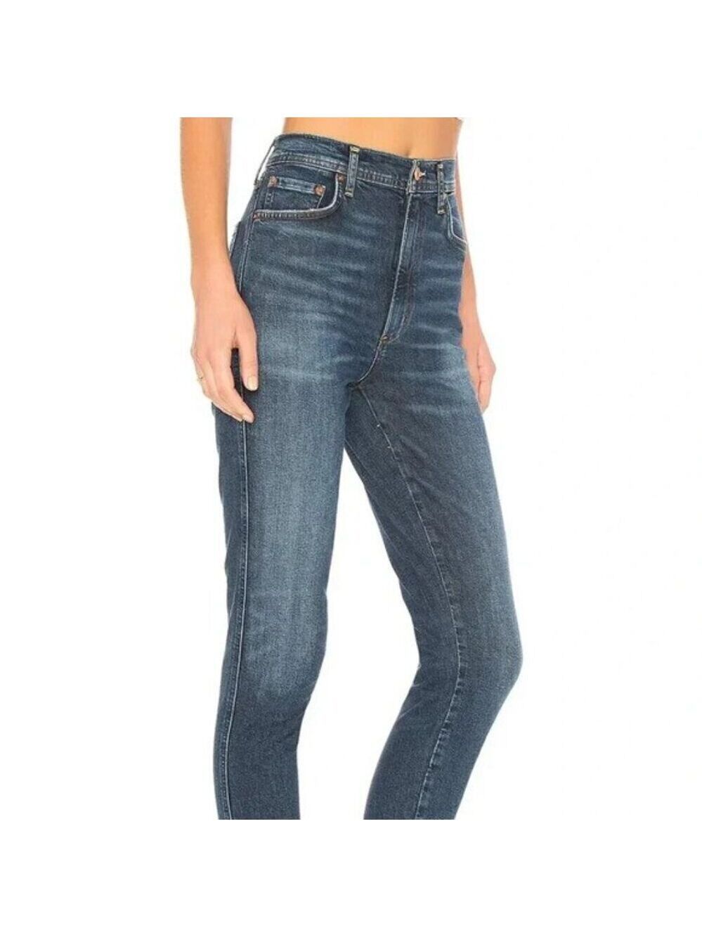 Agolde Sophie Jeans Dark Wash High Rise Slim/Skinny Leg Raw Hem Cropped Denim 25 - Picture 12 of 12